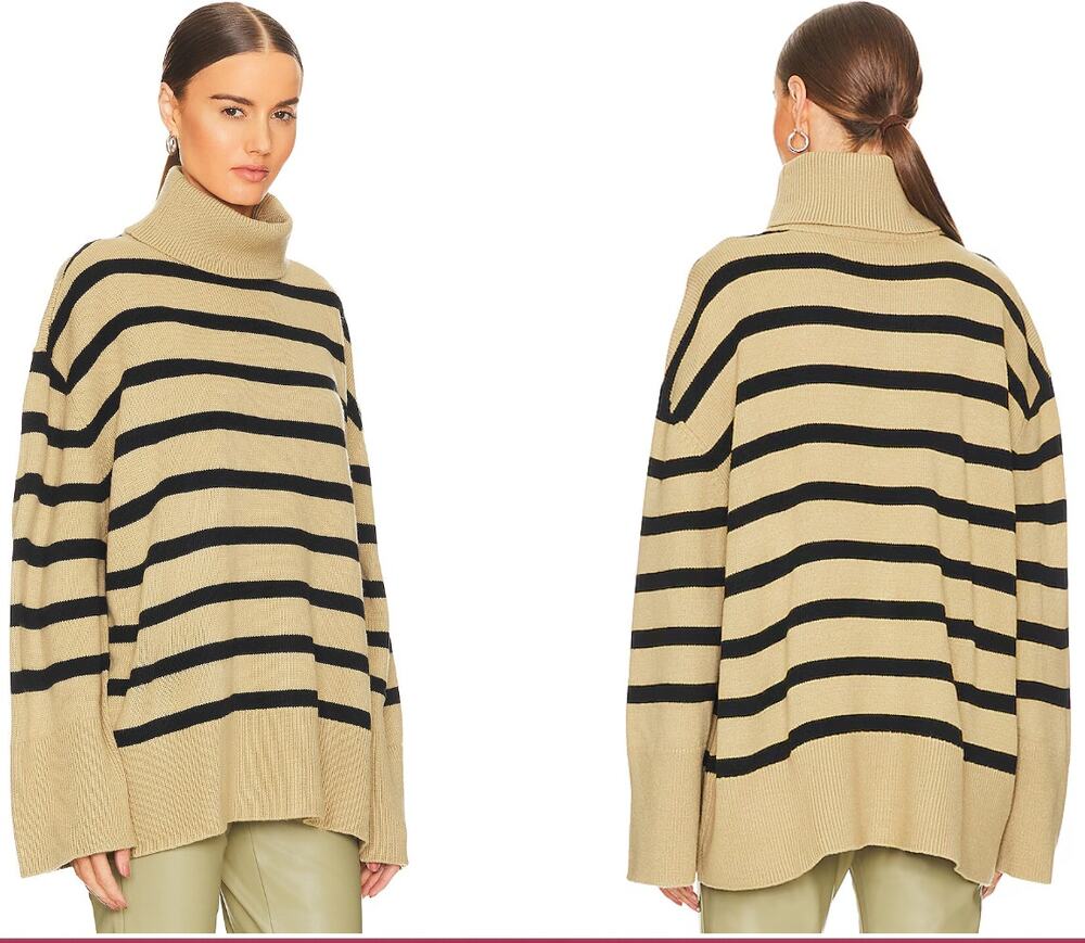 We Wore What Striped Turtle Neck Sweater in Oat and Black Size Medium/Large